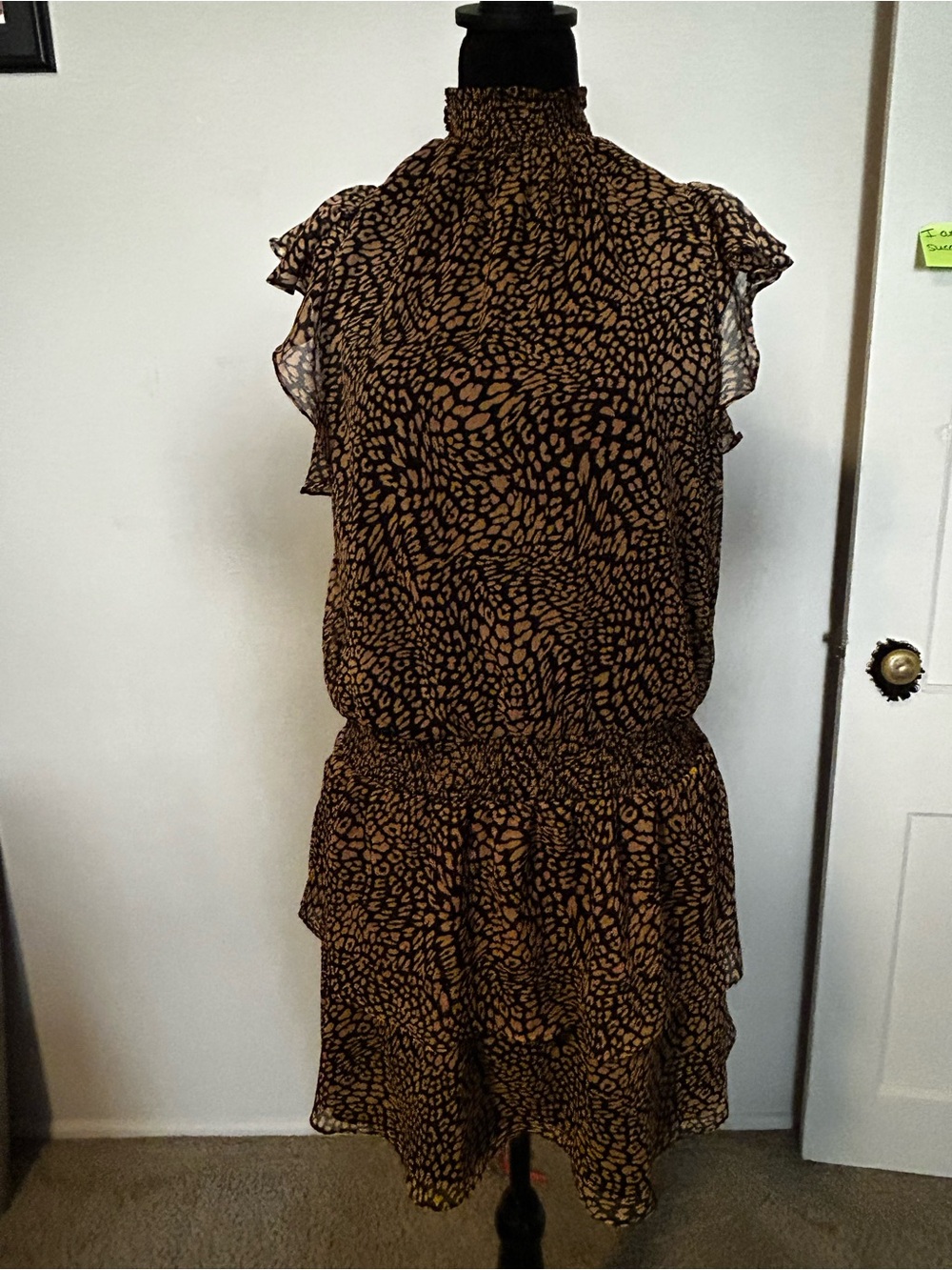 1. State Brown and Black Printed Ruffled Mini Dress